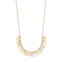 Collier pampilles perles de verre couleur citrine et blanc cassé, argent 925/1000 doré