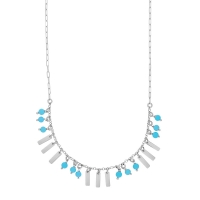 Collier pampilles rectangles argent et résine bleu turquoise, argent 925/1000 platiné