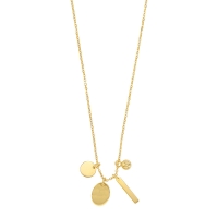 Collier pampilles rond, ovale, barre et boule, argent 925/1000 doré