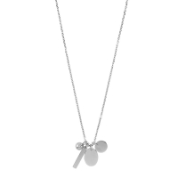 Collier pampilles rond, ovale, barre et boule, argent 925/1000 platiné