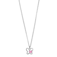 Collier papillon émail rose en argent 925/1000 rhodié