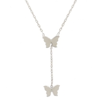 Collier pendant 2 papillons en argent 925/1000 rhodié