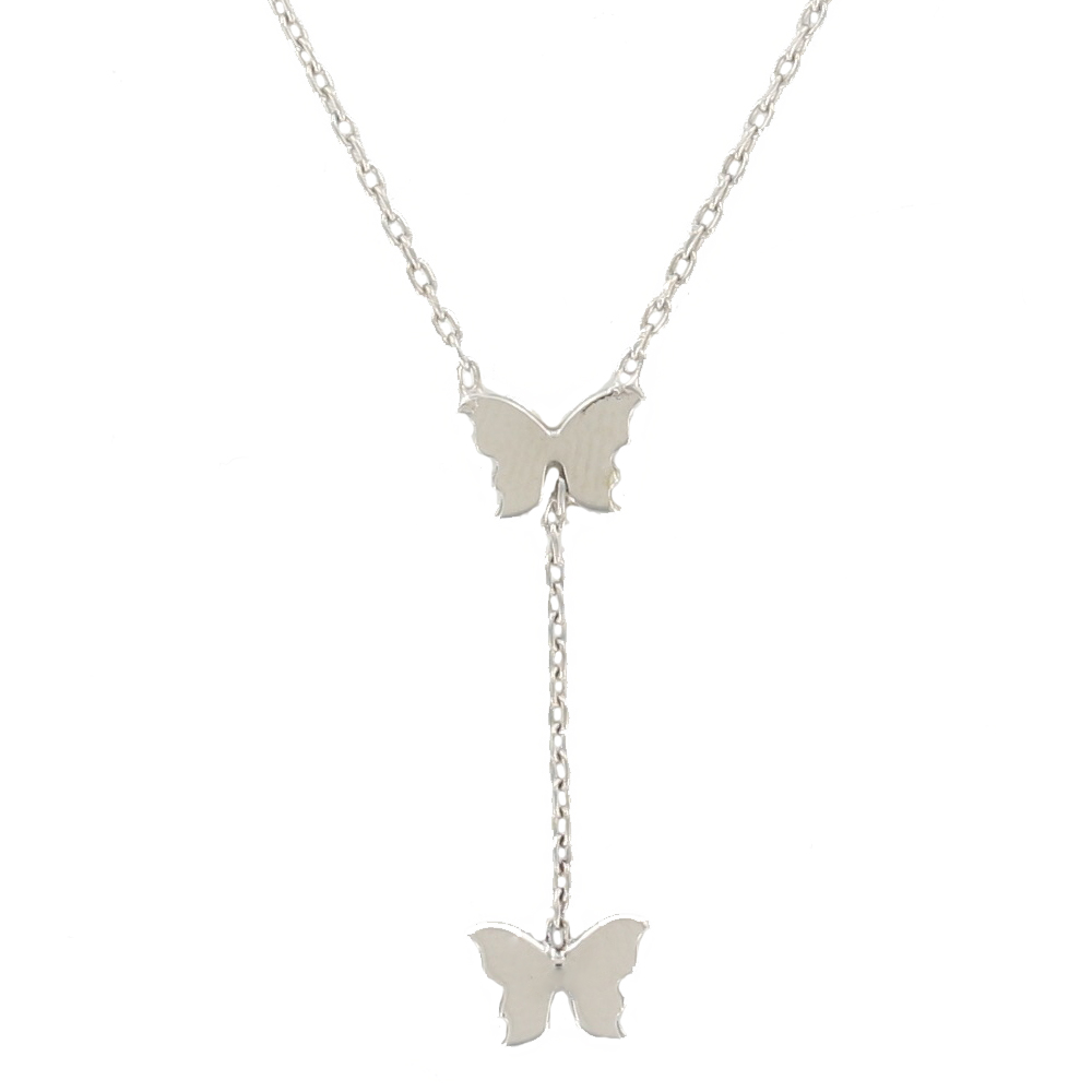 Collier pendant 2 papillons en argent 925/1000 rhodié