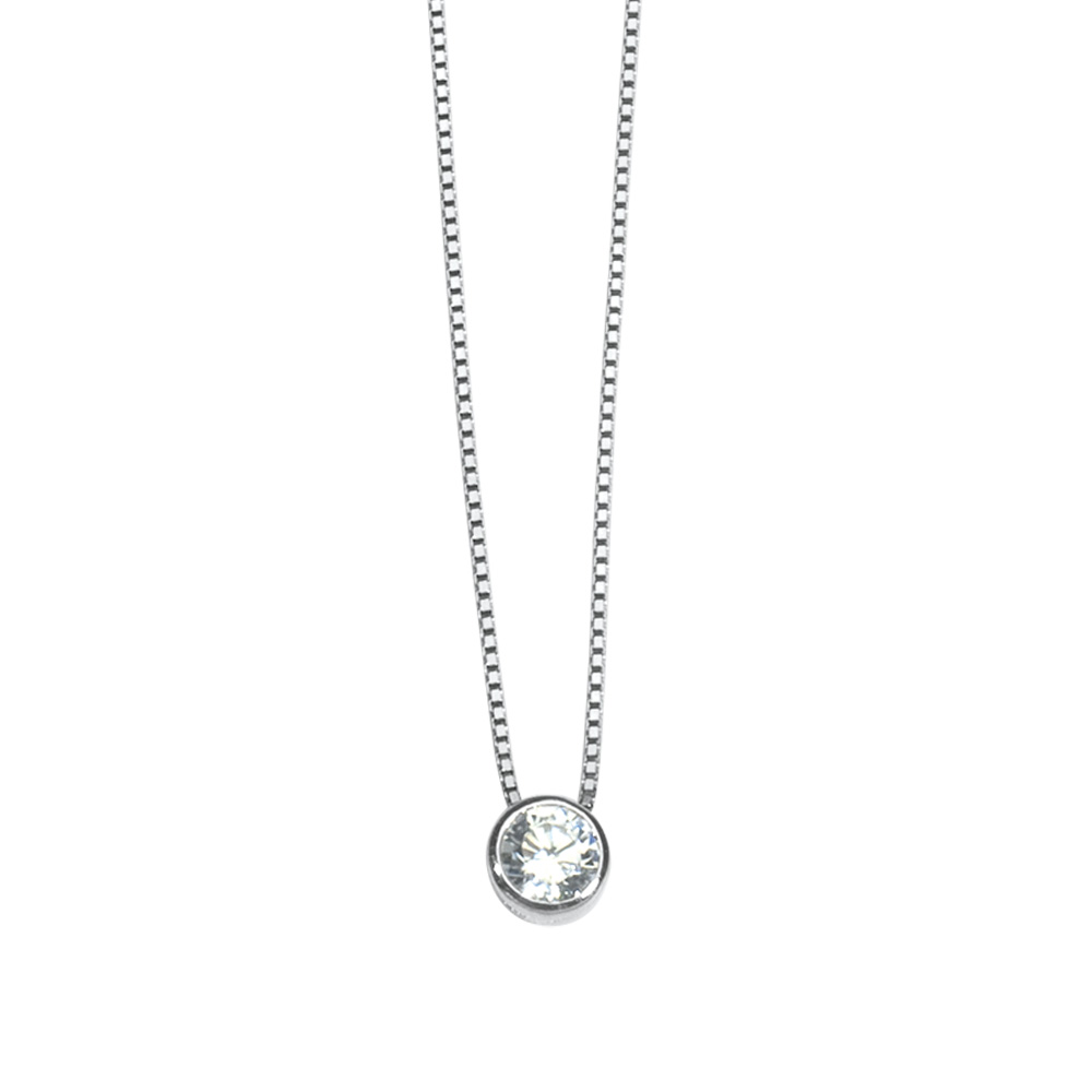 Collier pendentif en argent rhodié 925/1000 et oxyde de zirconium rond