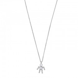 Collier pendentif personnage oxyde coeur rose et blanc avec boules, argent 925/1000 rhodié