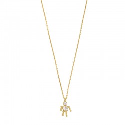 Collier pendentif personnage oxyde coeur rose et blanc avec boules, argent 925/1000 rhodié