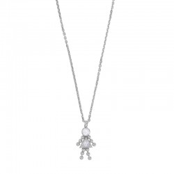 Collier pendentif personnage oxyde et boule maille forçat, argent 925/1000 rhodié