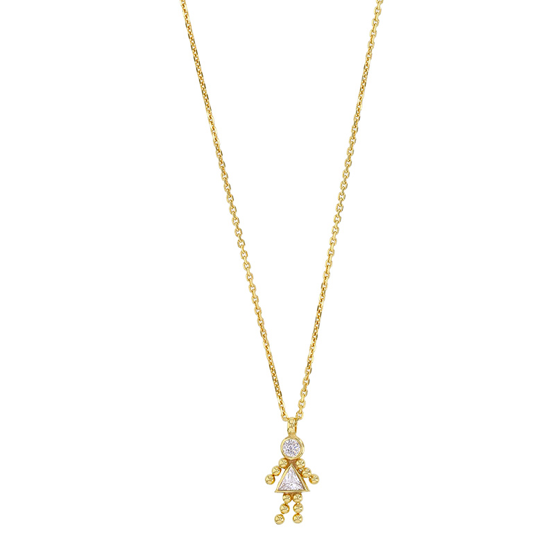 Collier pendentif personnage oxyde et boule maille forçat, argent 925/1000 rhodié