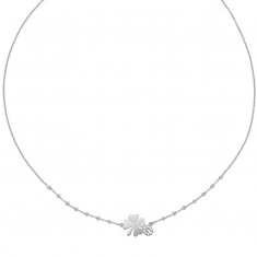Collier perlé avec un trèfle et une coccinelle ajourée, argent 925/1000 rhodié