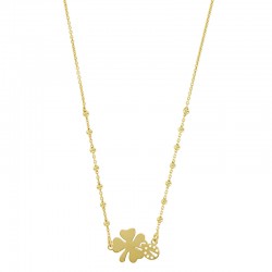 Collier perlé avec un trèfle et une coccinelle ajourée, argent 925/1000 rhodié