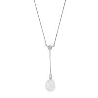 Collier perle d'eau douce blanche de culture, argent rhodié et oxydes de zirconium
