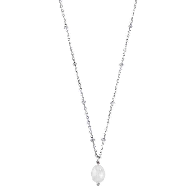 Collier perle de culture d'eau douce, argent 925/1000 rhodié