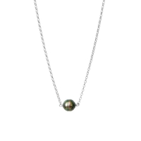 Collier perle de Tahiti cerclée baroque de culture, argent 925/1000 rhodié