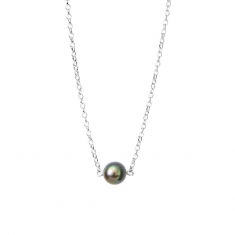 Collier perle de Tahiti ronde de culture en argent 925/1000 rhodié
