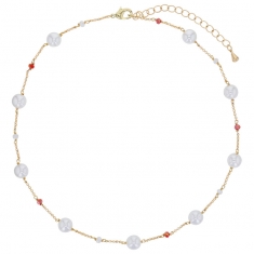 Collier perles de Majorque blanches, cristal, chaîne laiton doré