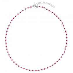 Collier perles de verre fuchsia, argent 925/1000 platiné