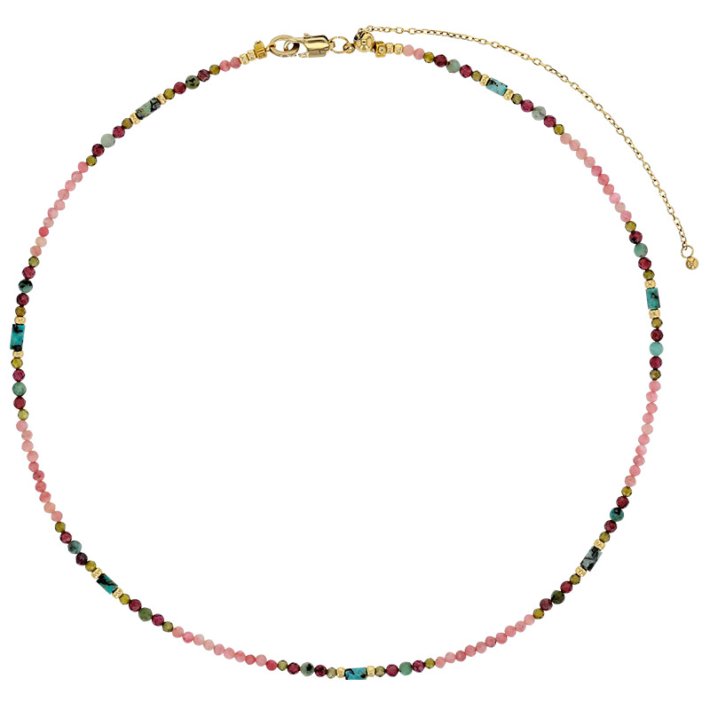Collier perles de verre Miyuki jaspe rhodonite grenat et oxyde, acier doré