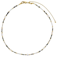 Collier perles de verre Miyuki perle de culture d'eau douce jade grise et blanche, acier doré