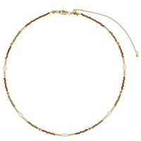 Collier perles de verre Miyuki perle de culture d'eau douce oxyde et grenat orange, acier doré