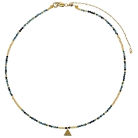 Collier perles de verre Miyuki tourmaline bleue, acier doré