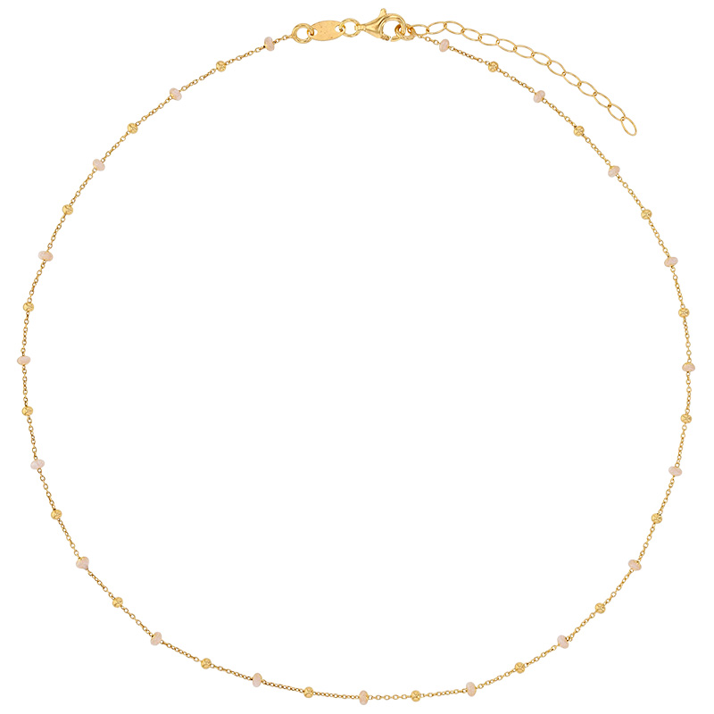 Collier petites boules blanches en émail, argent 925/1000 doré