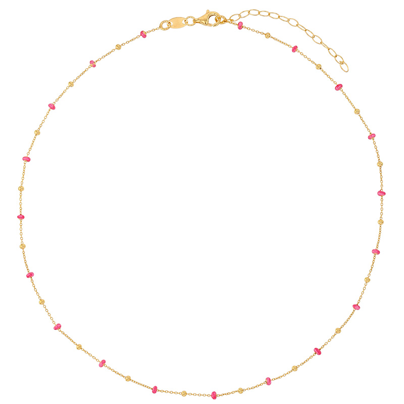 Collier petites boules blanches en émail, argent 925/1000 doré