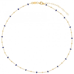 Collier petites boules bleu foncé en émail, argent 925/1000 doré