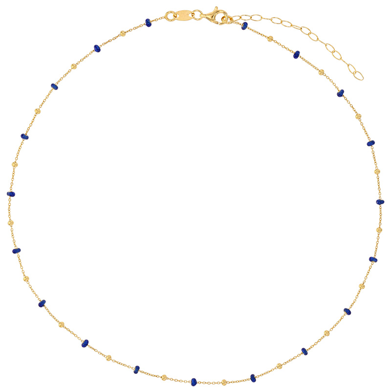 Collier petites boules bleu foncé en émail, argent 925/1000 doré