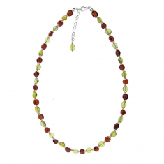 Collier petites boules d'ambre cognac et d'ambre verte des Caraïbes