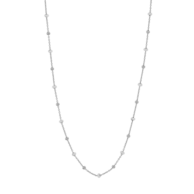 Collier petites boules émail noir, argent 925/1000 platiné