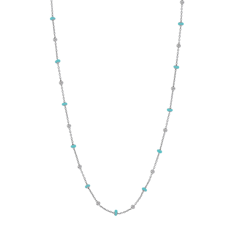 Collier petites boules émail noir, argent 925/1000 platiné