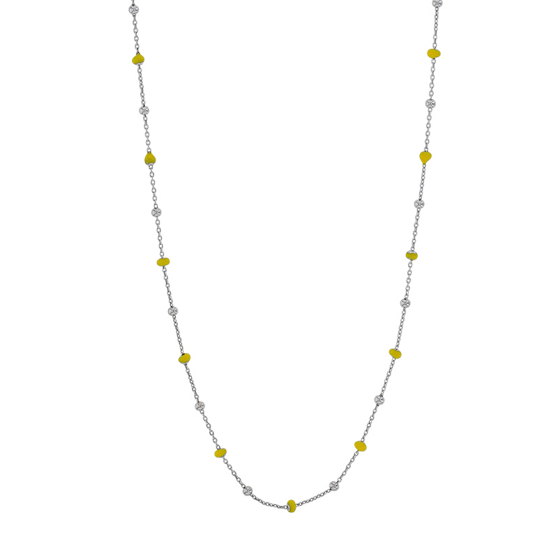 Collier petites boules émail noir, argent 925/1000 platiné