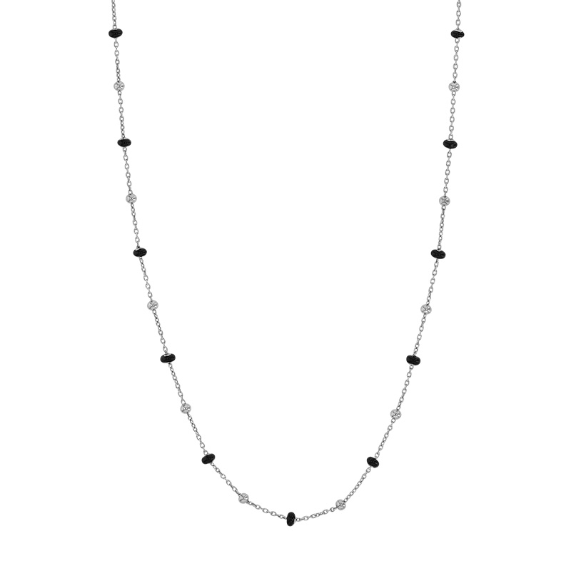 Collier petites boules émail noir, argent 925/1000 platiné