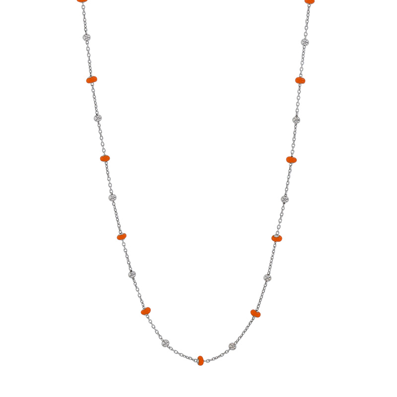 Collier petites boules émail noir, argent 925/1000 platiné