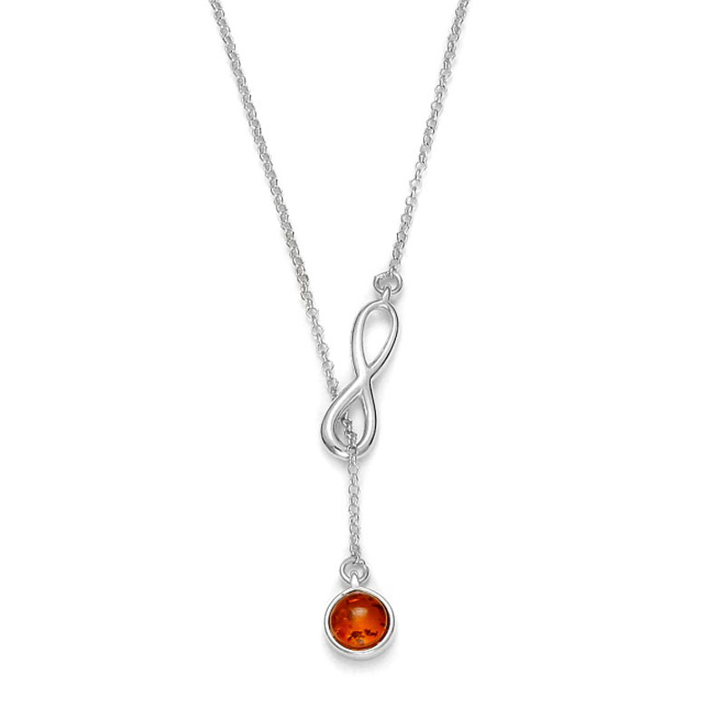 Collier pierre ambre et motif infini en argent 925/1000 rhodié