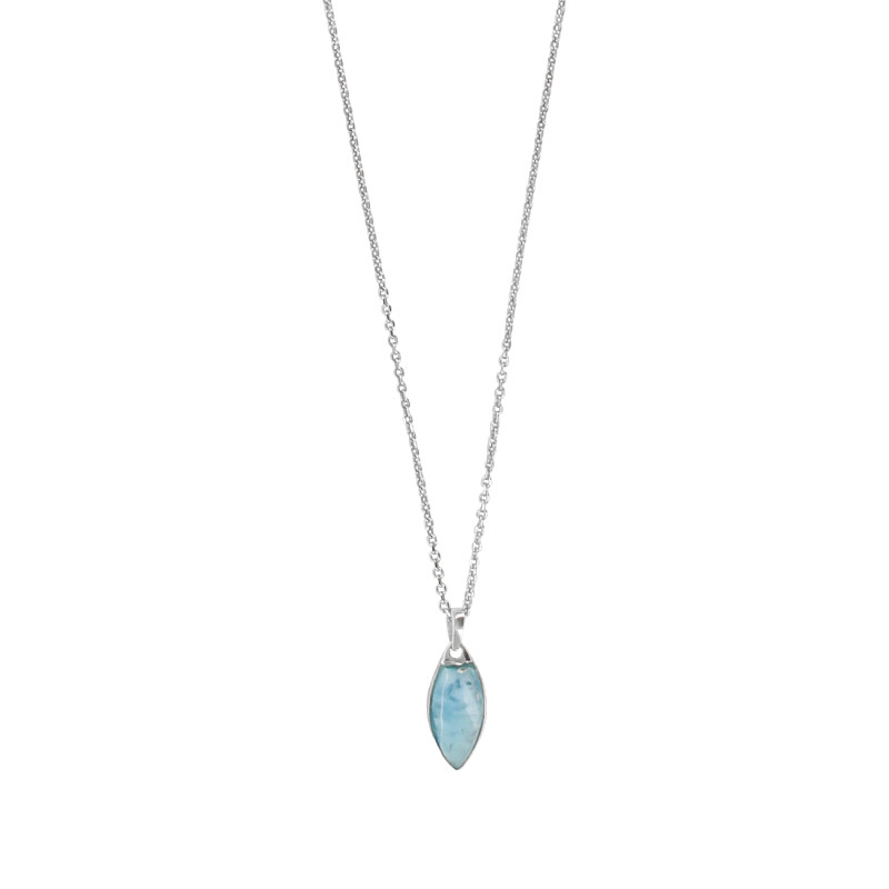 Collier pierre Larimar forme amande et argent 925/1000 rhodié