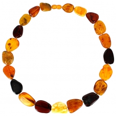 Collier pierres plates d'ambre cognac, miel et cerise, fermoir à vis