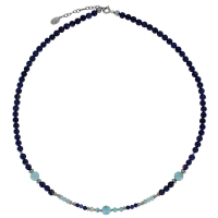 Collier pierres rondes et facettées Sodalite et Larimar, argent 925/1000 platiné