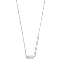 Collier plaque 1 coeur en oxyde, 5 anneaux en argent 925/1000 rhodié