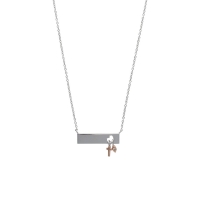 Collier plaque coeur avec croix doré rose et oeil argent 925/1000 rhodié avec oxyde de zirconium