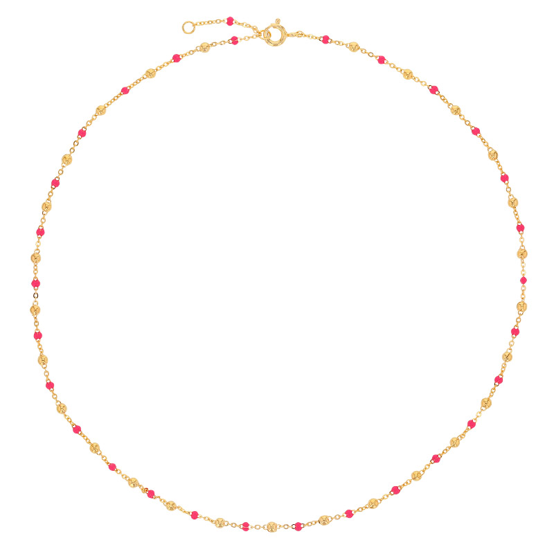 Collier plaqué or, effet petites perles, violet
