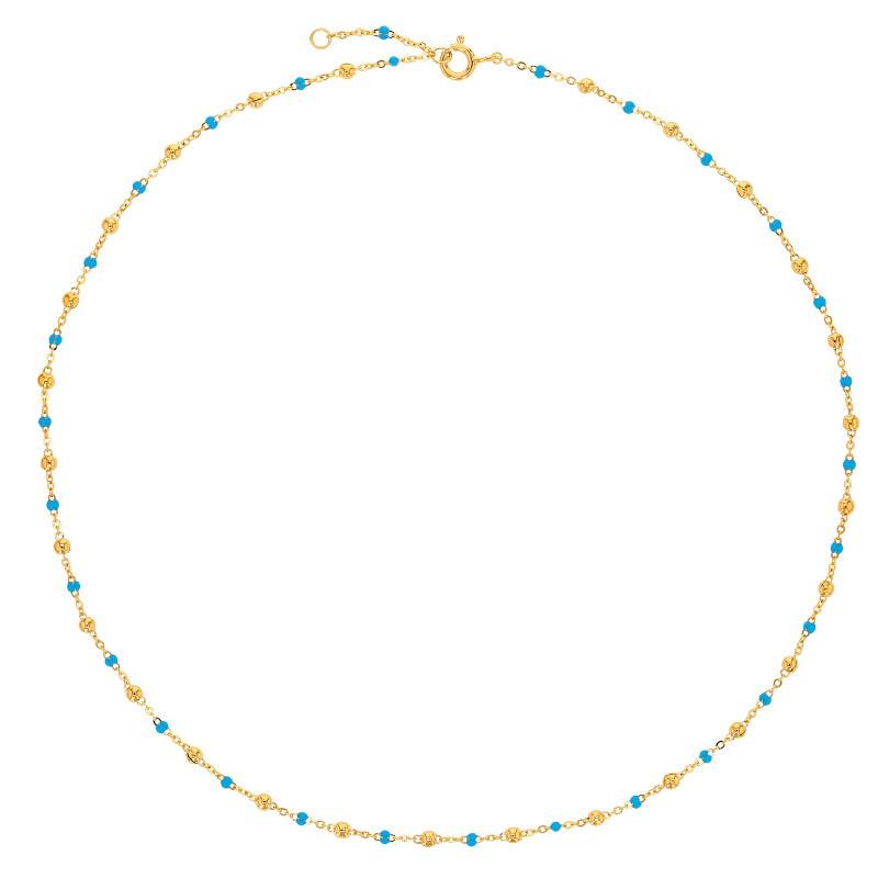 Collier plaqué or, effet petites perles, violet