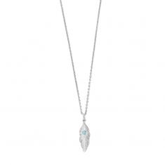 Collier Plume en argent 925/1000 rhodié ornée d'une pierre ronde Larimar