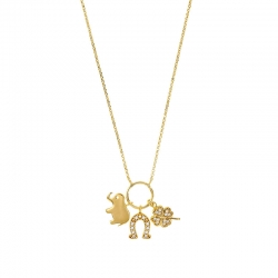 Collier porte-bonheur argent rhodié - éléphant - fer à cheval - trèfle à 4 feuilles