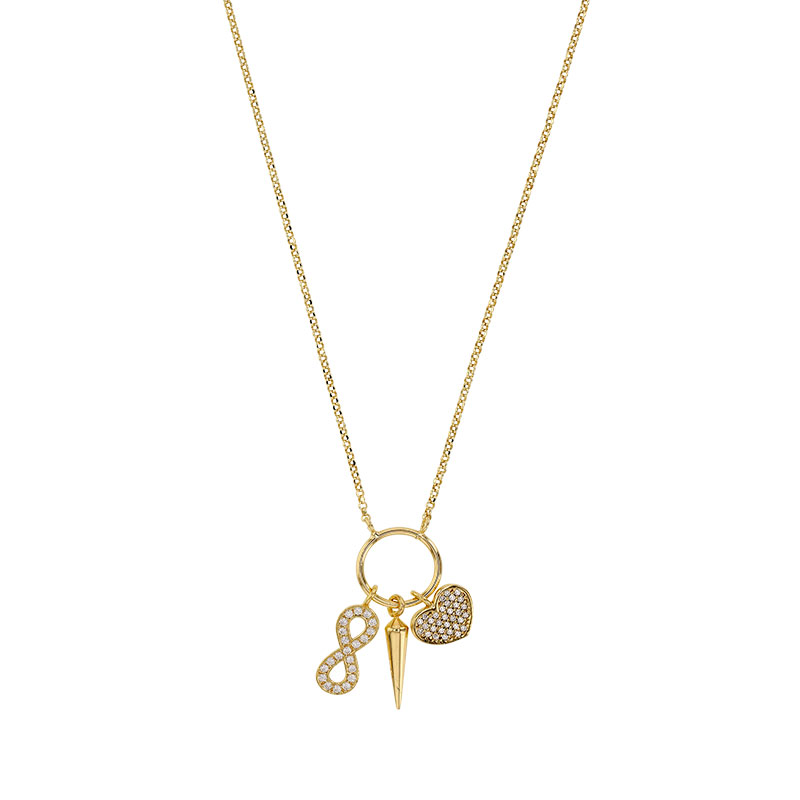 Collier porte-bonheur argent rhodié - infini - pointe - coeur avec oxyde de zirconium