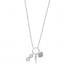 Collier porte-bonheur argent rhodié - infini - pointe - coeur avec oxyde de zirconium