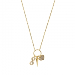 Collier porte-bonheur argent rhodié - infini - pointe - coeur avec oxyde de zirconium