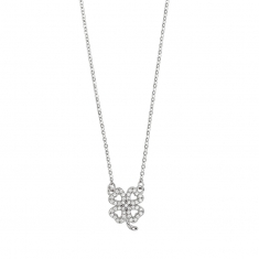 Collier PORTE-BONHEUR en Argent rhodié 925/1000 en forme de trèfle oxydes de zirconium