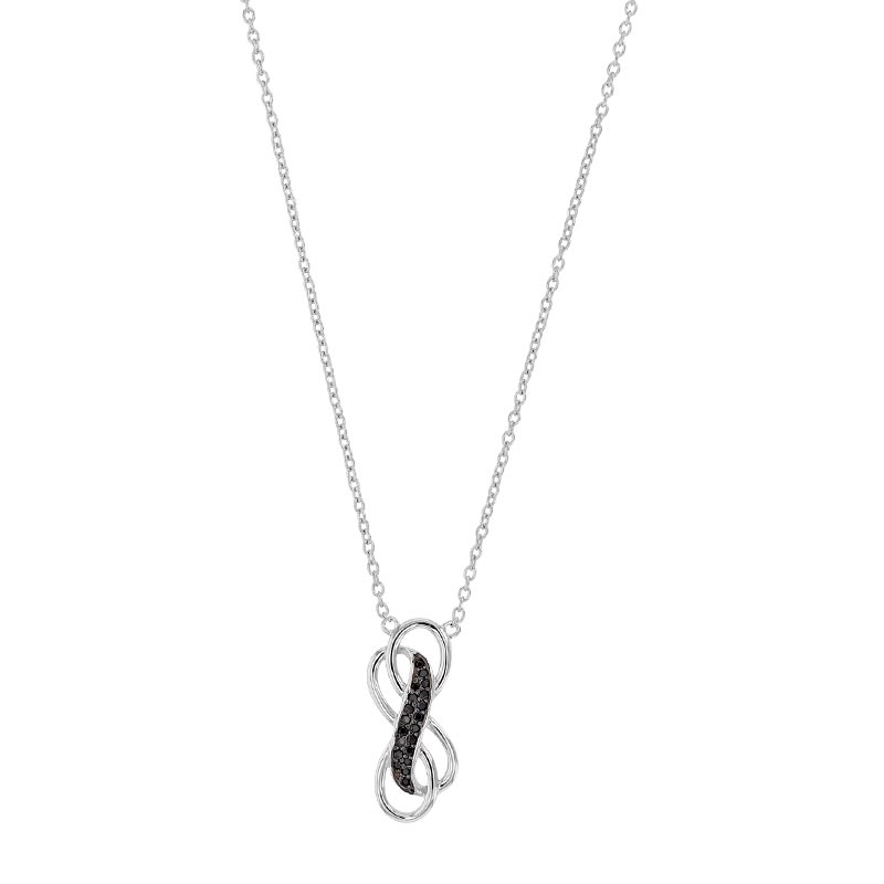 Collier PORTE-BONHEUR en argent 925/1000 rhodié avec oxyde de zirconium noir - infinis