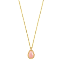 Collier Quartz rose taille poire 6 x 4mm, entourage perlé Or 750/1000